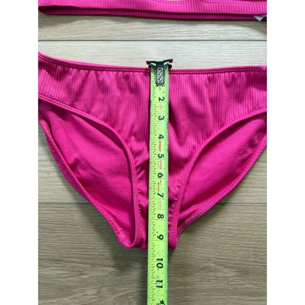 Abercrombie Kids Girls Pink Ribbed Bikini Set 2 Piece Cross Neck Cutout 17/18